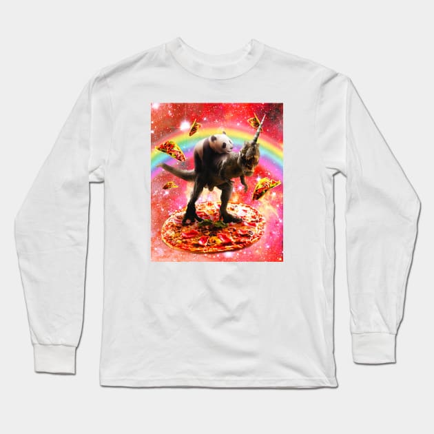 Panda Riding Unicorn Dinosaur on Pizza Long Sleeve T-Shirt by Random Galaxy